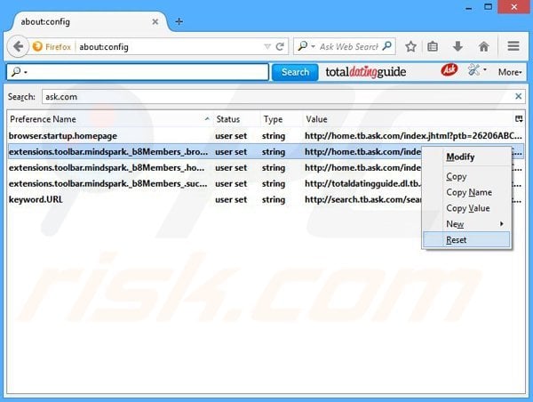 Removing TotalDatingGuide from Mozilla Firefox default search engine
