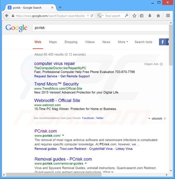 wajam adware generating intrusive ads in Google search results