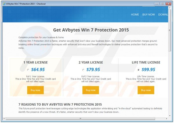 rogue website used in promoting avbytes win7 protection 2015 fake antivirus program