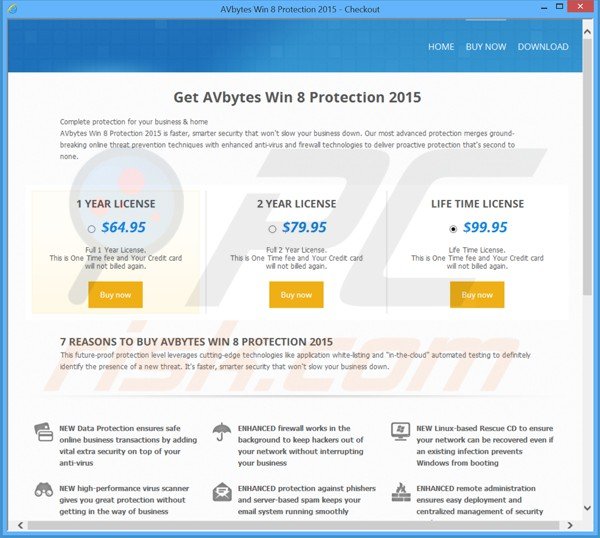 rogue website used for selling licence keys for avbytes win8 protection 2015 fake antivirus