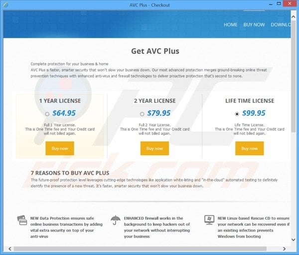 Rogue website used to collect payments from avc plus fake antivirus license keys