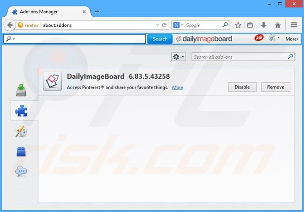 Removing DailyImageBoard related Mozilla Firefox extensions