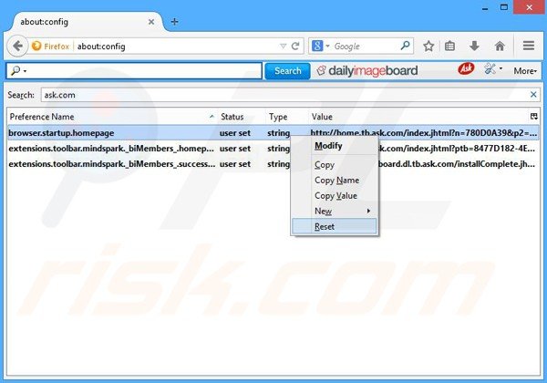 Removing DailyImageBoard from Mozilla Firefox default search engine