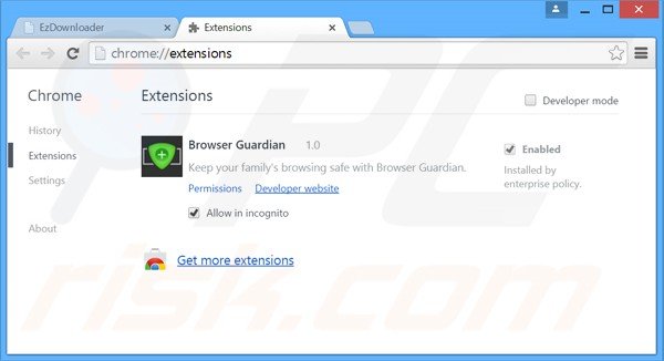 Removing EzDownloader ads from Google Chrome step 2