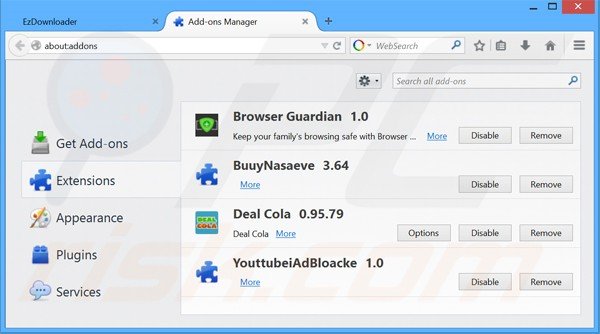 Removing EzDownloader ads from Mozilla Firefox step 2
