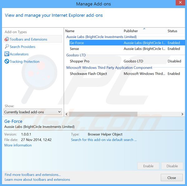 Removing ge-force ads from Internet Explorer step 2