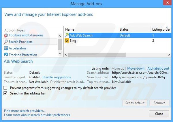 Removing HappinessInfusion from Internet Explorer default search engine