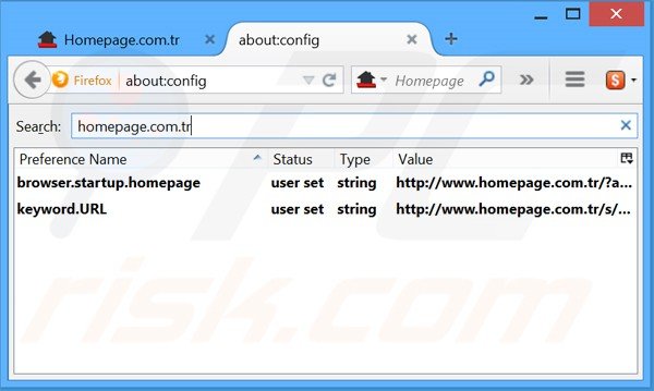 Removing Homepage.com.tr from Mozilla Firefox default search engine