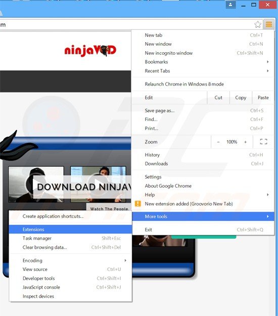 Removing ninjavod ads from Google Chrome step 1