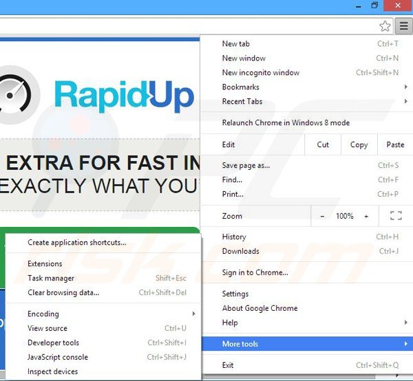 Removing RapidUp ads from Google Chrome step 1