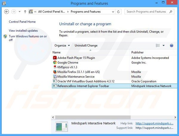 ReferenceBoss browser hijacker uninstall via Control Panel