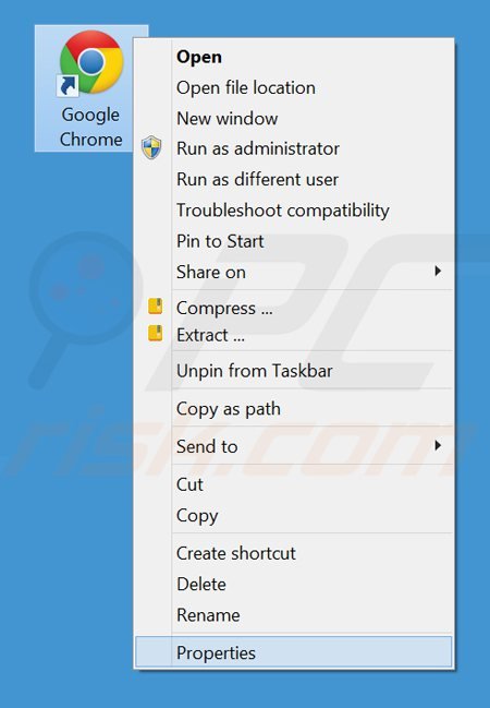 Removing showpass smartbar entries from Google Chrome shortcut target step 1