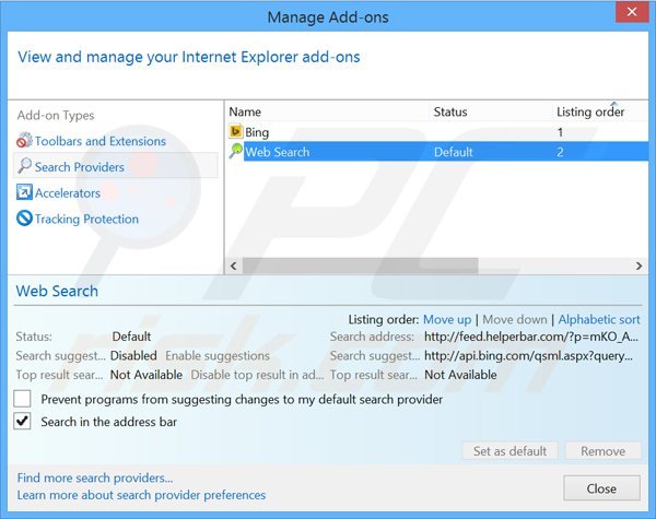Removing showpass smartbar from Internet Explorer default search engine