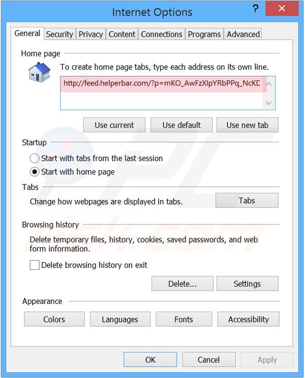 Removing showpass smartbar from Internet Explorer homepage