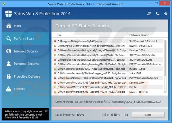 sirius win 8 protection 2014 performing a fake computer security scan