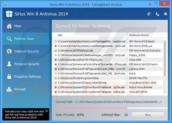 sirius win 8 antivirus 2014 performing a fake computer security scan
