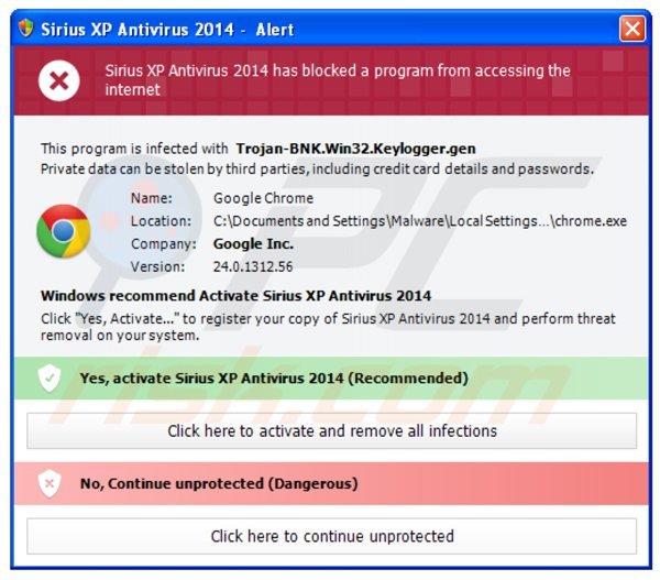 sirius xp antivirus 2014 blocking execution of installed programs