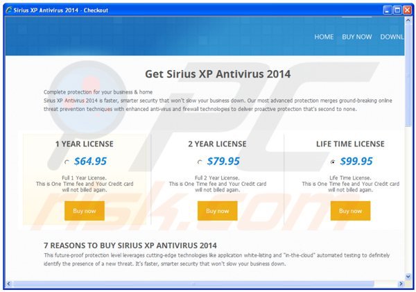 sirius xp antivirus 2014 rogue payment website