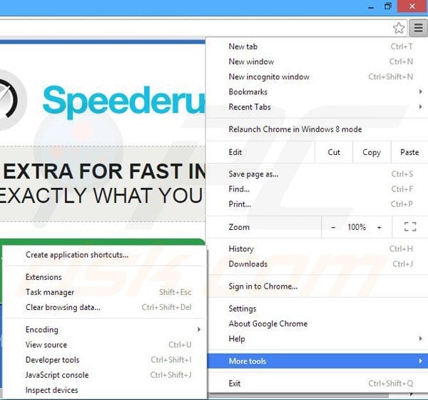 Removing Speederu ads from Google Chrome step 1