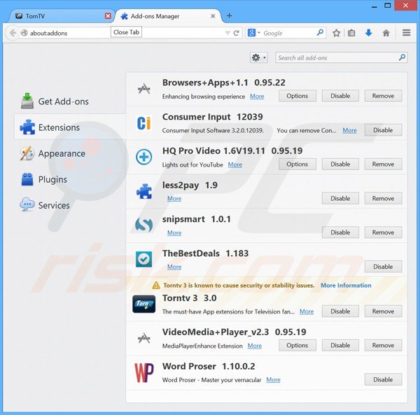 Removing TornPlusTV ads from Mozilla Firefox step 2