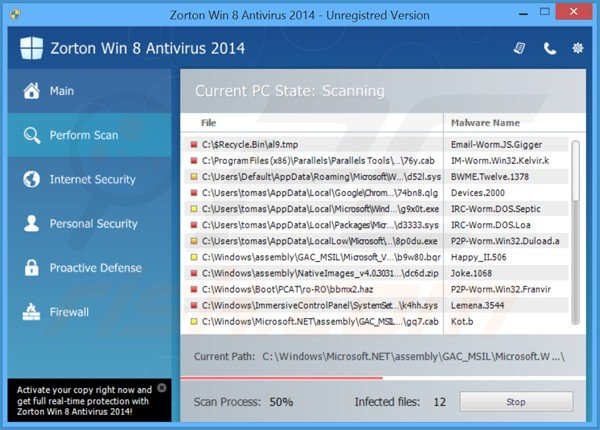 zorton win8 antivirus 2014 performing a fake computer security scan
