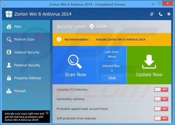 zorton win8 antivirus 2014 main window