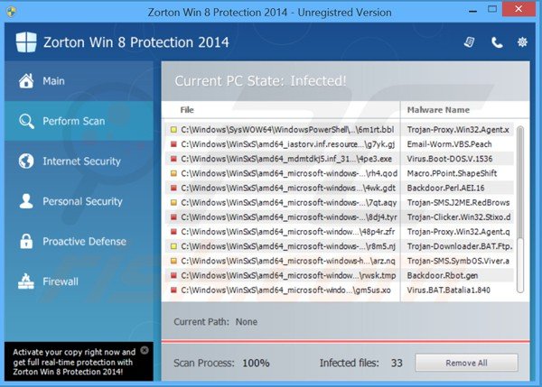 zorton win8 protection 2014 performing a fake computer security scan