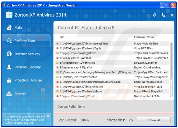 zorton xp antivirus 2014 performing a fake computer security scan