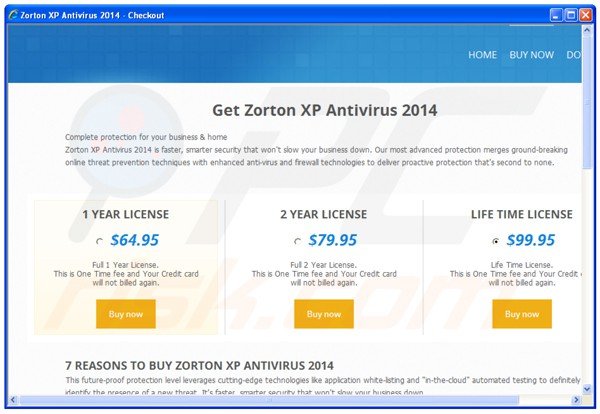 rogue website promoting Zorton XP Antivirus 2014 fake antivirus