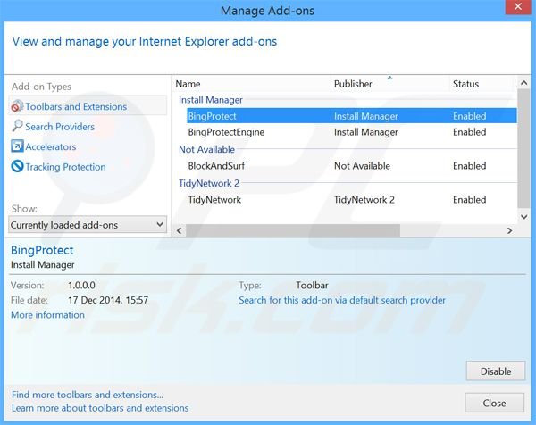 Removing BingProtect related Internet Explorer extensions