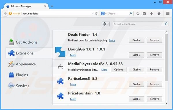 Removing Deals Finder ads from Mozilla Firefox step 2
