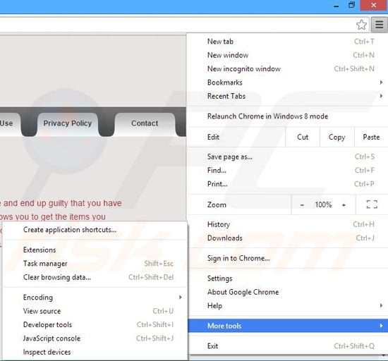 Removing DragonCoupon ads from Google Chrome step 1