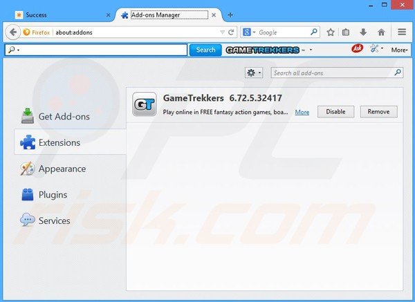Removing GameTrekkers related Mozilla Firefox extensions