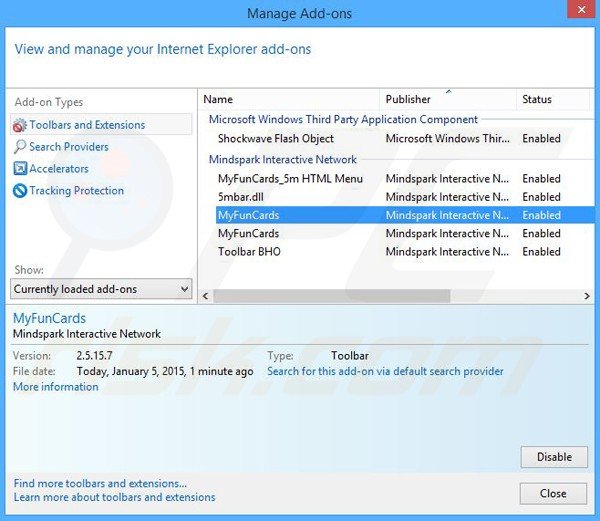 Removing MyFunCards related Internet Explorer extensions