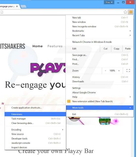 Removing Playzy ads from Google Chrome step 1