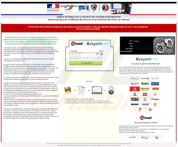 france Agence Nationale de la Sécurité des Systèmes D'information ransomware virus reveton 2015
