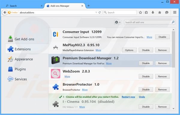 Removing Premium Download Manager ads from Mozilla Firefox step 2