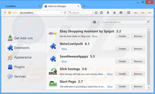 Removing SaveNewaAppz ads from Mozilla Firefox step 2