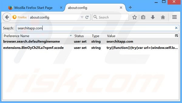 Removing searchitapp.com from Mozilla Firefox default search engine