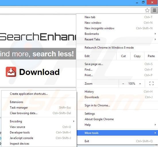 Removing SearchEnhance ads from Google Chrome step 1