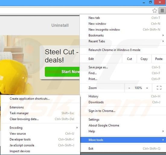 Removing Steel Cut ads from Google Chrome step 1