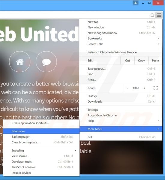Removing Web United  ads from Google Chrome step 1