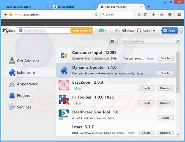 Removing Dynamic Updater ads from Mozilla Firefox step 2