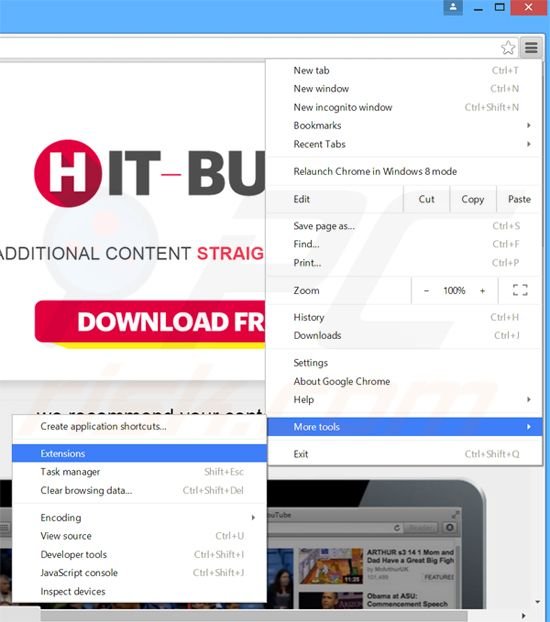 Removing HitBuzz  ads from Google Chrome step 1