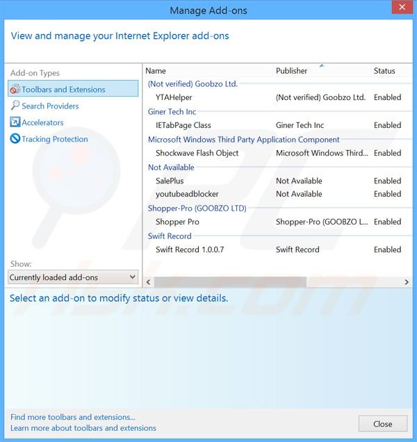 Removing LolyKey ads from Internet Explorer step 2