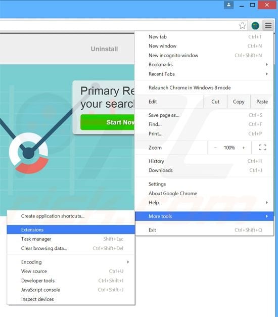 Removing Primary Result  ads from Google Chrome step 1