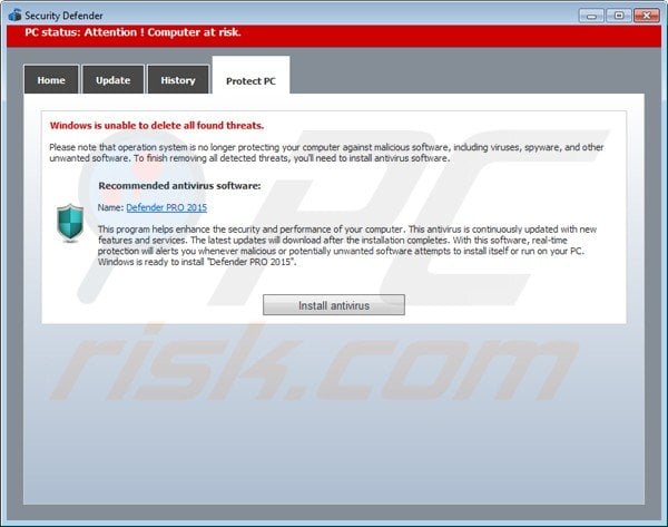 security defender (previously System Defender) fake antivirus program
