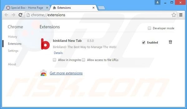 Removing Special Box ads from Google Chrome step 2