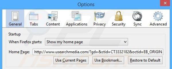Removing usearchmedia.com from Mozilla Firefox homepage