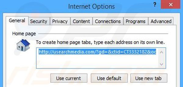 Removing usearchmedia.com from Internet Explorer homepage